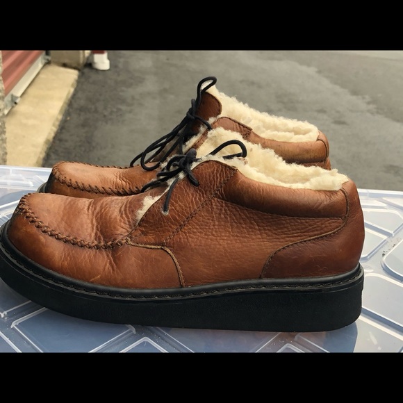 WOOLRICH Brown Leather Wool Faux Fur Slippers - Picture 4 of 12